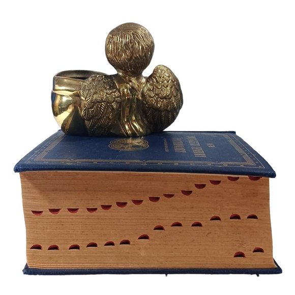 Brass Cherub Angel Putti Mid Century Shelf Sitting Sitter Planter Vase Vintage - Picture 6 of 9